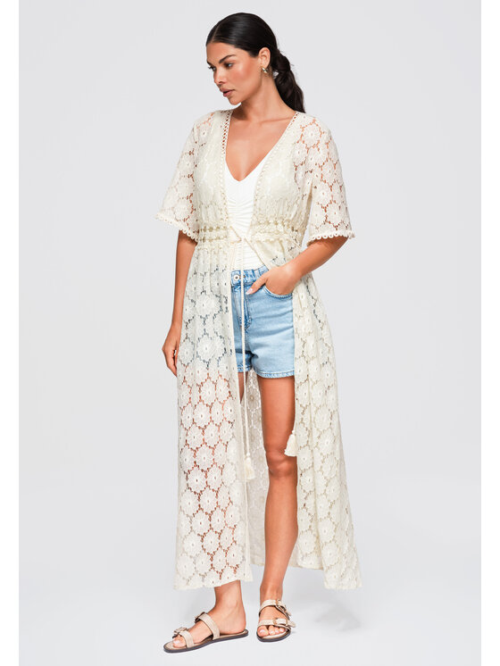 Ombre Ombre Sweter OW-SW-E0001 Kremowy Loose Fit
