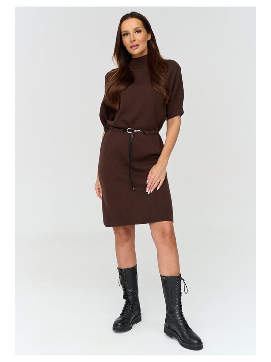 Makadamia Makadamia Sukienka codzienna C81 Brązowy Loose Fit