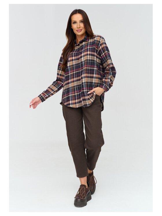 Makadamia Makadamia Koszula C75 Bordowy Loose Fit