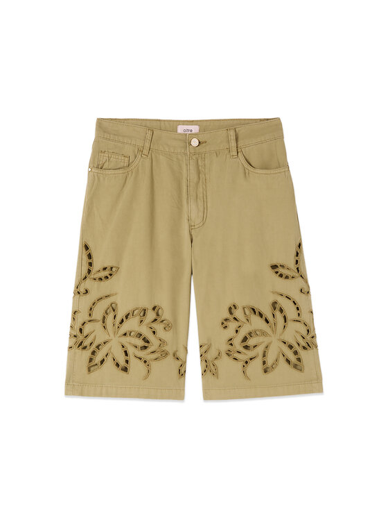 Oltre Oltre Pantaloncini di tessuto P707R009150N035 Verde Baggy Fit