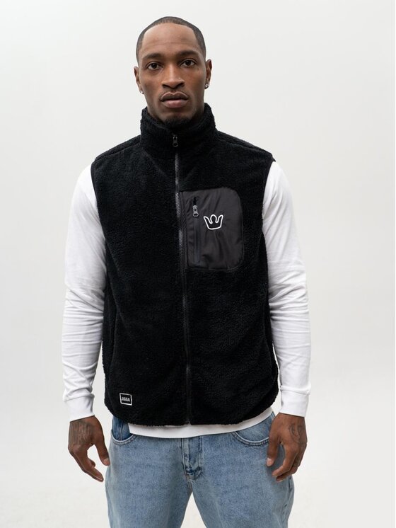 Jigga Wear Jigga Wear Kamizelka Bezrękawnik Polar Miś Sherpa Czarny Regular Fit
