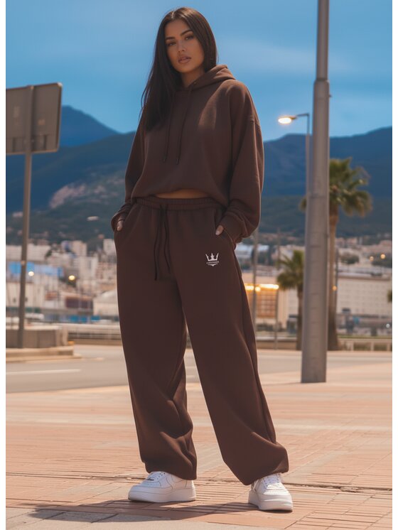 Jigga Wear Jigga Wear Spodnie dresowe Szerokie Luźne Baggy Damskie Jigga Haftowane Logo S Brązowy Regular Fit