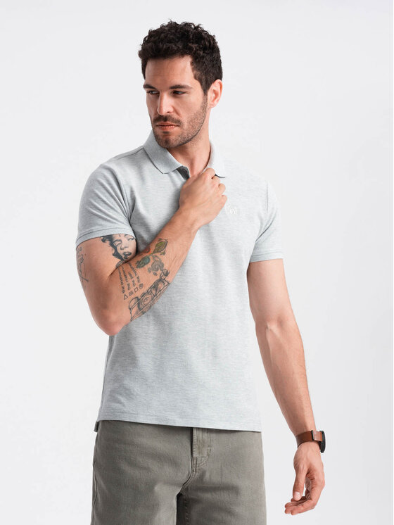 Ombre Ombre Polo OM-POBS-0100 Szary Regular Fit