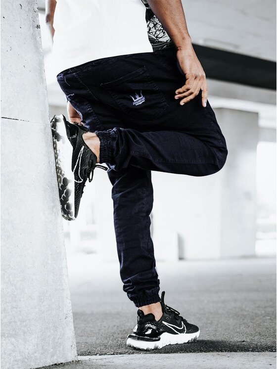 Jigga Wear Jigga Wear Jeansy Spodnie Jeansowe Jogger Męskie Ciemne Granatowe Jigga Wear Promo Crown XL Granatowy Regular Fit