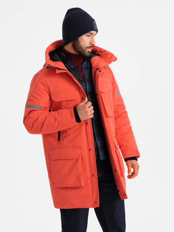 Ombre Ombre Parka OM-JALJ-0169 Pomarańczowy Regular Fit
