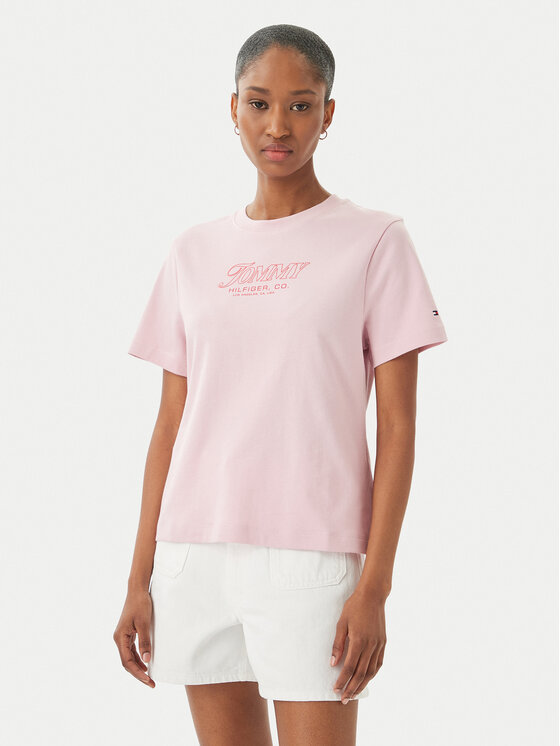 Tommy Hilfiger Tommy Hilfiger T-shirt Logo Interlock WW0WW48707 Rosa chiaro Regular Fit