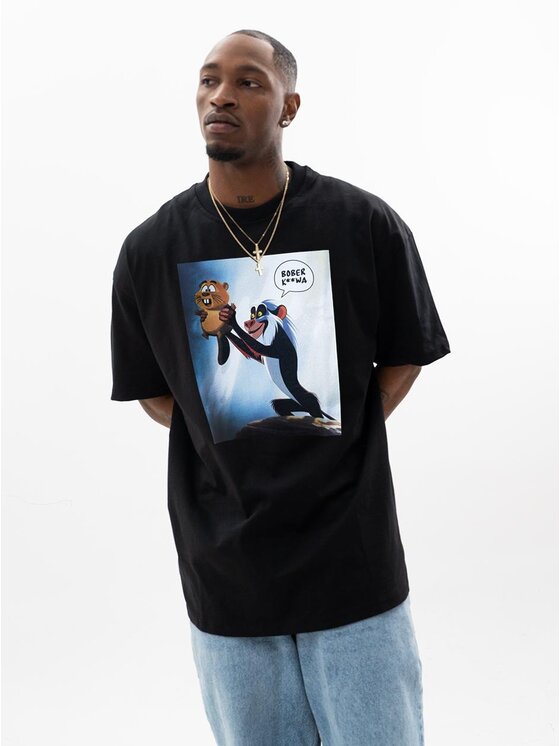 MyStars MyStars T-Shirt Koszulka Z Krótkim Rękawem Oversize Męska Czarna MyStars Bober L Czarny Oversize