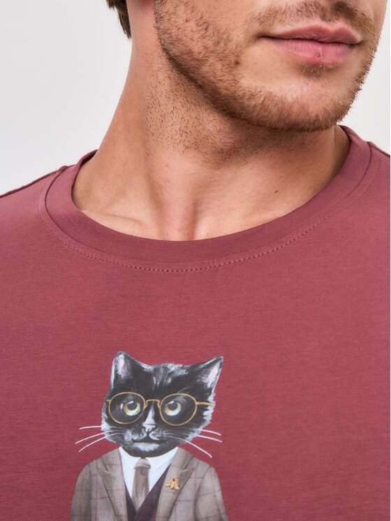 CAT by maniita lacitta CAT by maniita lacitta T-Shirt Printed men's t-shirt with CAT Czerwony Regular Fit