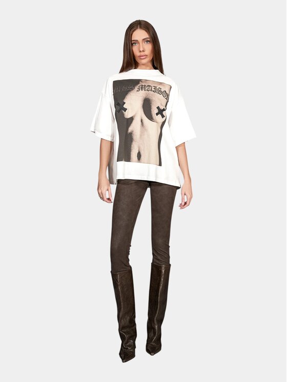 MADE BY SOCIETY MADE BY SOCIETY T-Shirt Nude Code - T28029 Biały Basic Fit