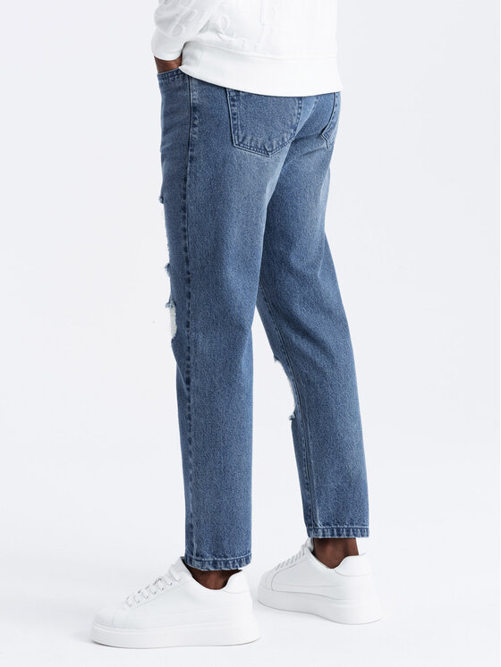 Ombre Ombre Jeansy OM-PADP-0175 Niebieski Tapered Fit