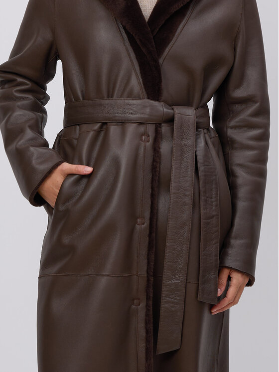 FAN LEATHER FAN LEATHER Kożuch naturalny Dwustronny z Oddzielnym Paskiem Brązowy Standard Fit