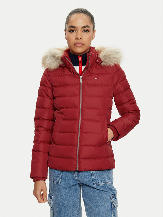 Damska Kurtka puchowa Tommy Jeans, Rozmiar L, Czerwona, Basic DW0DW18312