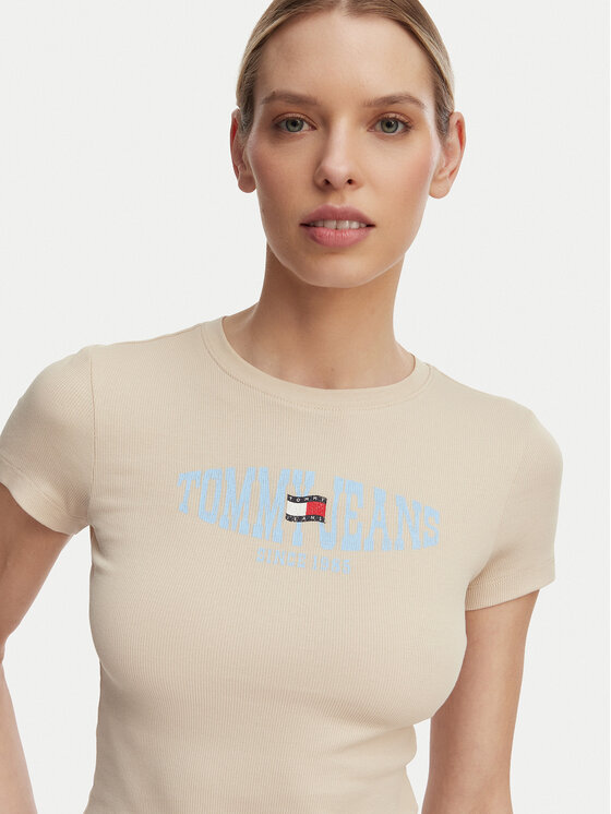 Tommy Jeans Tommy Jeans T-Shirt Wavy Flag DW0DW22272 Ανοιχτό μπεζ Slim Fit