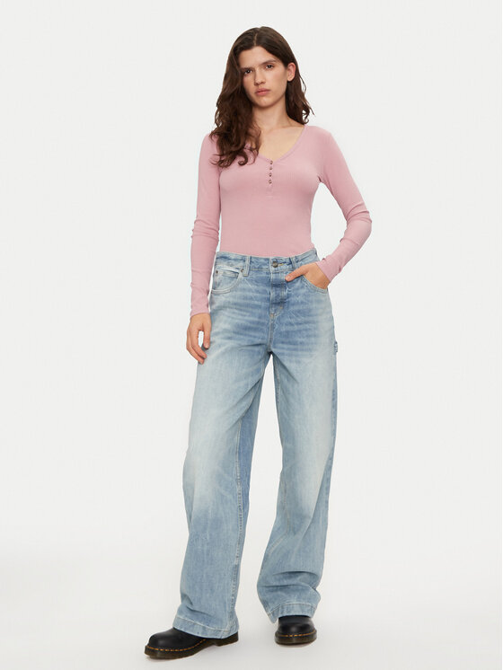 Lee Lee Блуза Henley 112355427 Розов Slim Fit