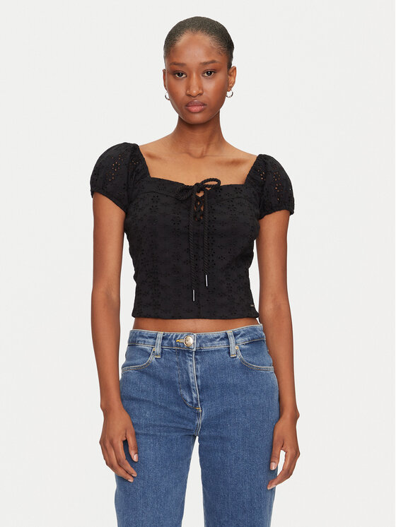 Guess Guess Bluză W5GP13 KCVA1 Negru Slim Fit