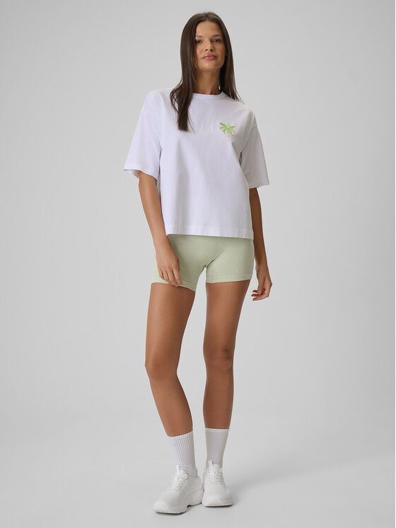 4F 4F T-Shirt BEACHWEAR Biały Boxy Fit