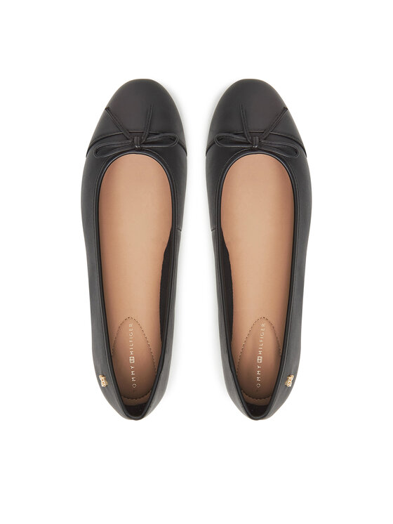 Tommy Hilfiger Tommy Hilfiger Балеринки Toe Cap Leather Ballerina FW0FW08759 Черен
