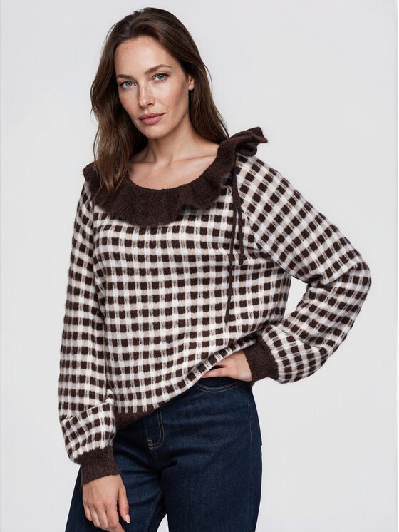 Ombre Ombre Sweter OW-SW-E0040 Brązowy Relaxed Fit