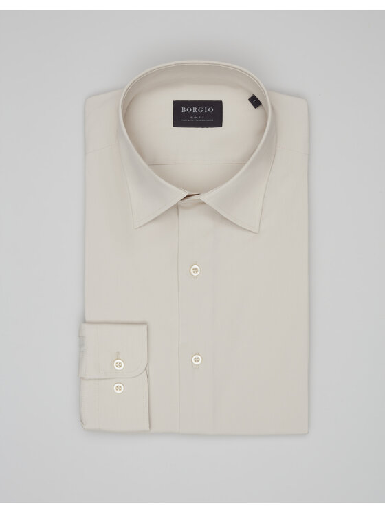 Borgio Borgio Koszula MORTARA_BZ Beżowy Slim Fit