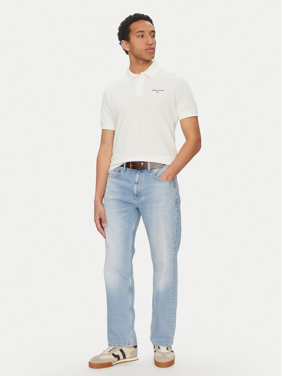 Tommy Jeans Tommy Jeans Тениска с яка и копчета Linear DM0DM20914 Бял Regular Fit
