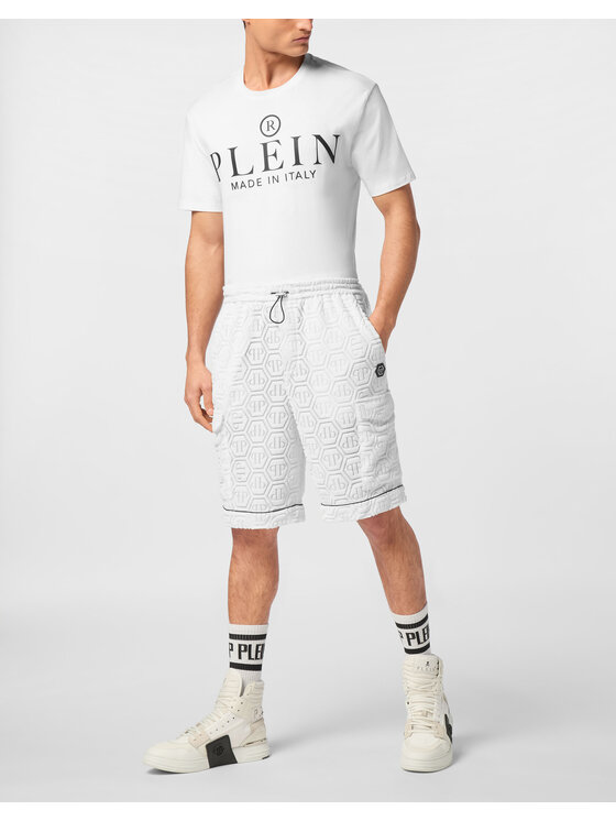 PHILIPP PLEIN PHILIPP PLEIN Bavlnené šortky 24229 Biela Regular Fit
