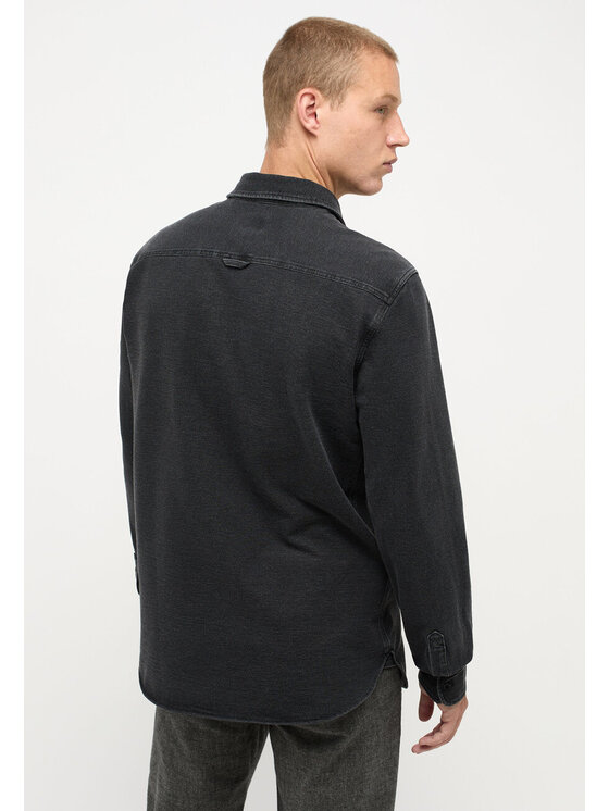Mustang Mustang Koszula CLEMENS KNIT TERRY SHIRT Czarny Regular Fit