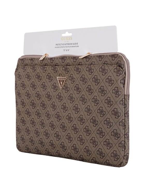 Guess Guess Torba na laptopa Sleeve 14" 4G Zipper Pocket Triangle Logo Brązowy