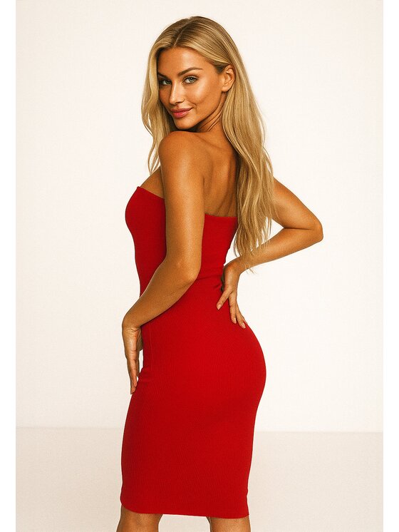 Nudyess Nudyess Sukienka dzianinowa Melrose Mimi z prążka Czerwony Fitted Fit