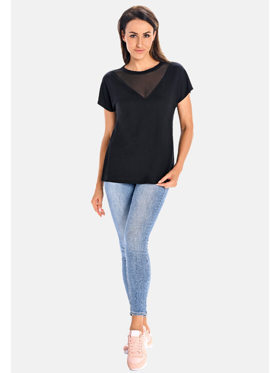 Teyli Teyli Bluzka damska bambusowa z siateczką Cora Czarny Standard Fit