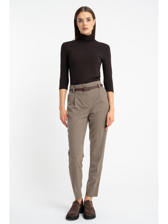 CLICK CLICK Kalhoty z materiálu 30-441 Hnědá Comfortable Fit