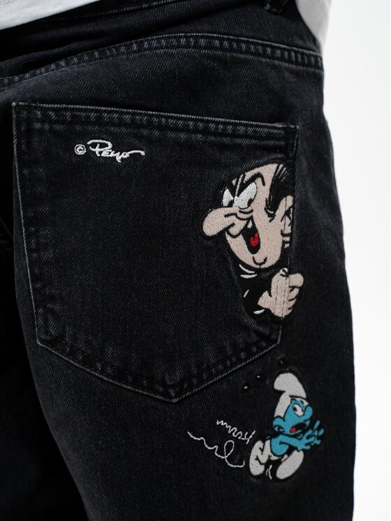Smerfy Smerfy Jeansy Spodnie Jeansowe Baggy Męskie Czarne Smerfy Gargamel Pocket XXL Czarny Baggy Fit