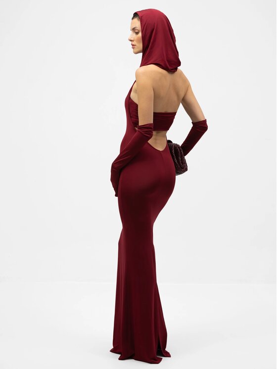 MANDRAGORA MANDRAGORA Sukienka wieczorowa Lana Bordowy Slim Fit