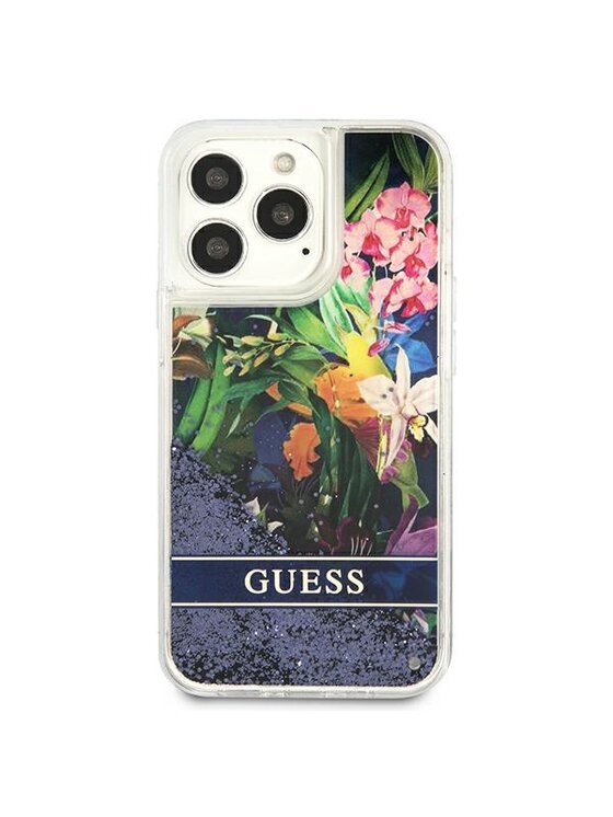 Guess Guess Etui na telefon Liquid Glitter Flower Niebieski