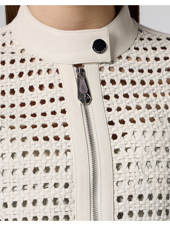 PHILIPP PLEIN PHILIPP PLEIN Kožená bunda 30647 Bílá Regular Fit
