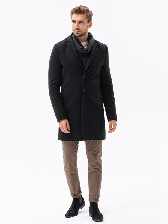 Ombre Ombre Płaszcz przejściowy OM-COWC-0105 Czarny Regular Fit