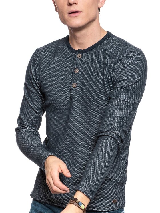 Mustang Mustang Sweter MULTICOLOR HENLEY Niebieski Regular Fit