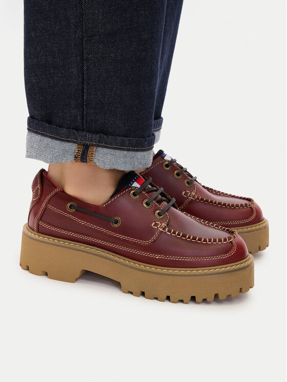Tommy Jeans Tommy Jeans Półbuty Archive '01 Boat Shoe Leather EN0EN03003 Bordowy