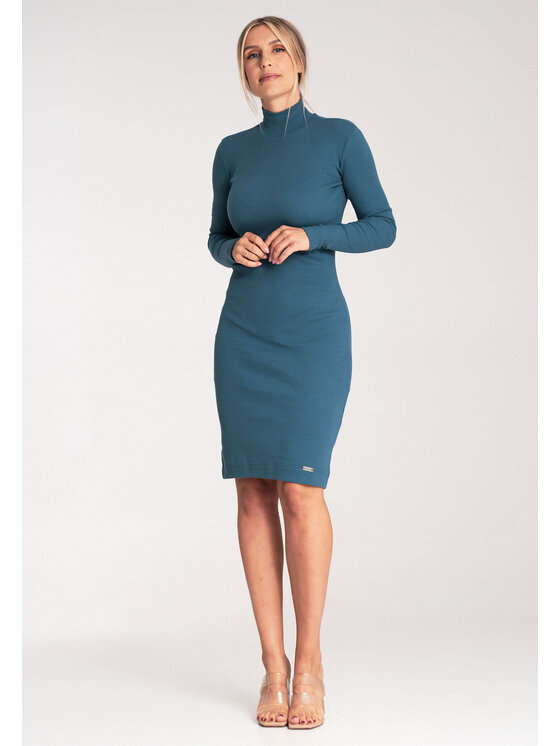 FIGL FIGL Sukienka dzianinowa M1042 Niebieski Slim Fit