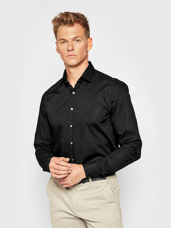 Calvin Klein Calvin Klein Srajca 2ply Poplin Stretch Slim Shirt K10K103025 Črna Slim Fit