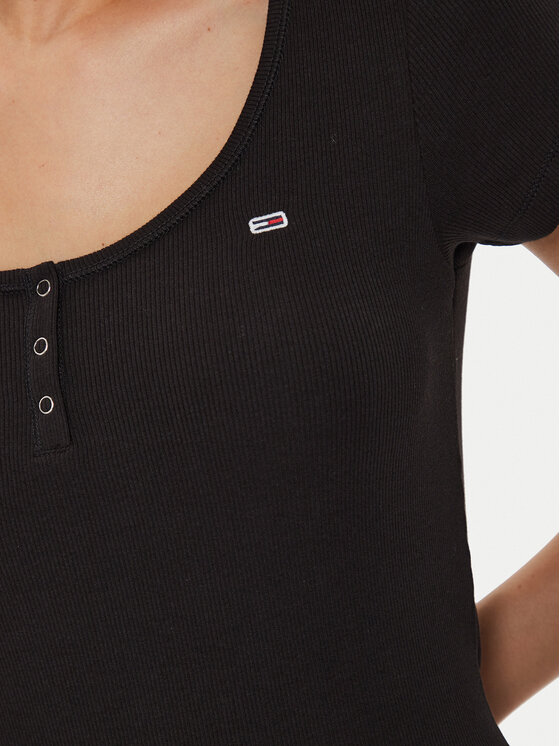 Tommy Jeans Tommy Jeans Marškinėliai Henley DW0DW18669 Juoda Slim Fit