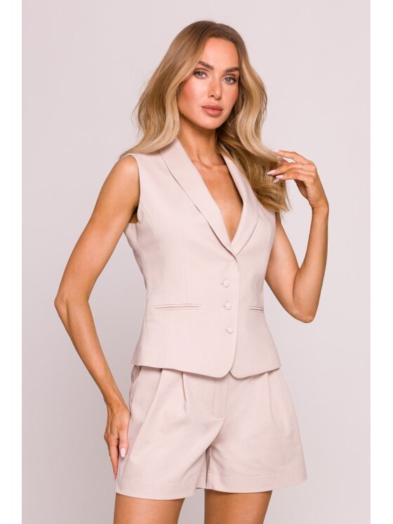 Made of Emotion Made of Emotion Kamizelka M859 Beżowy Modern Fit