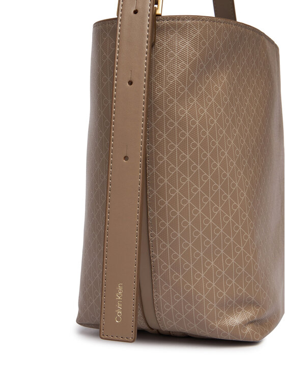 Calvin Klein Calvin Klein Torebka Emblem Aop Medium Bucket LV04F3365G Beżowy