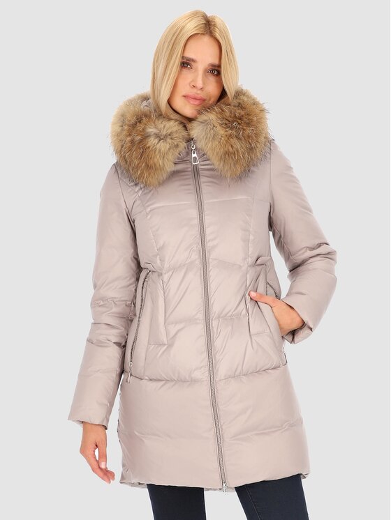 Perso Perso Kurtka puchowa z naturalnym futrem Szary Slim Fit