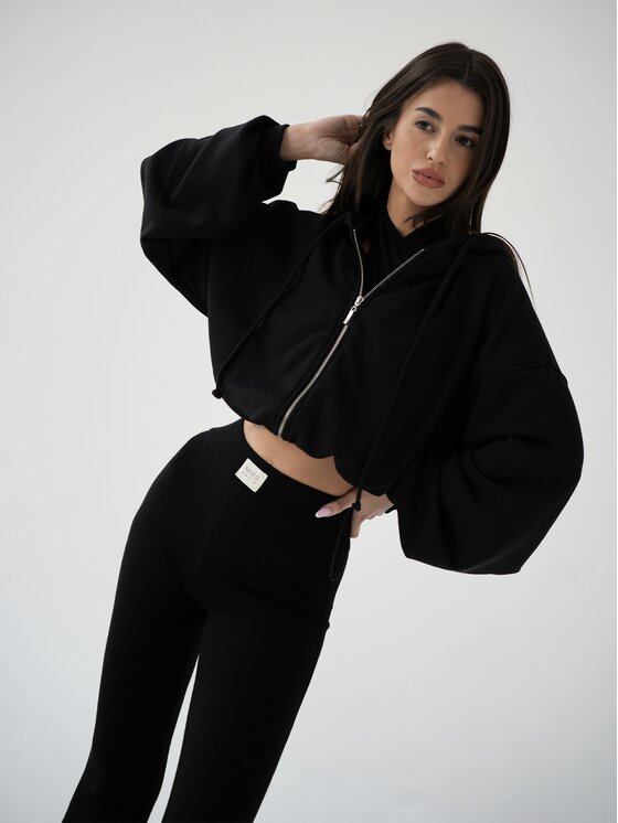 MissDenim MissDenim Bluza Oversize Crop Zip Hoodie Czarny Oversize