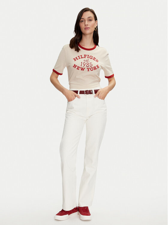 Tommy Hilfiger Tommy Hilfiger T-särk Varsity Ringer WW0WW42585 Beež Regular Fit