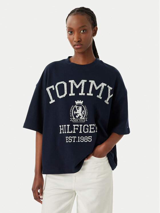 Tommy Hilfiger Tricou Varsity WW0WW50940 Bleumarin Relaxed Fit
