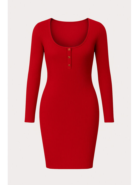 Nudyess Nudyess Vestito di maglia California mimi z prążka Rosso Fitted Fit