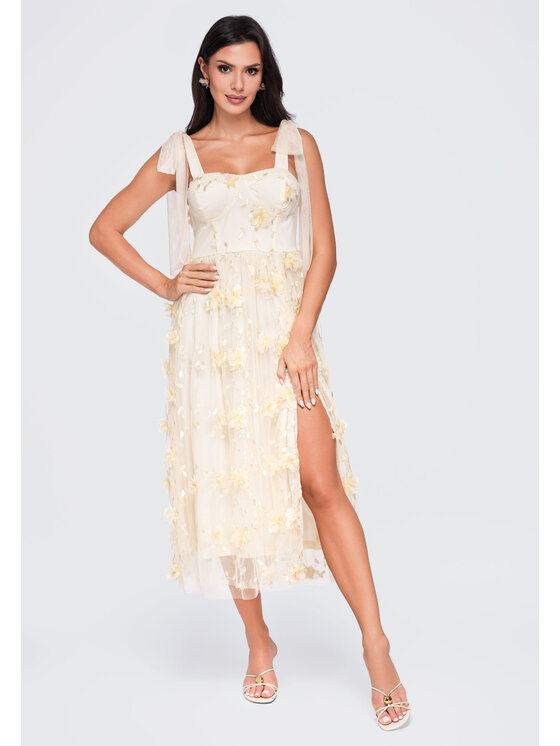 Ombre Ombre Sukienka wieczorowa LA-OM-DLR427 Kremowy Regular Fit