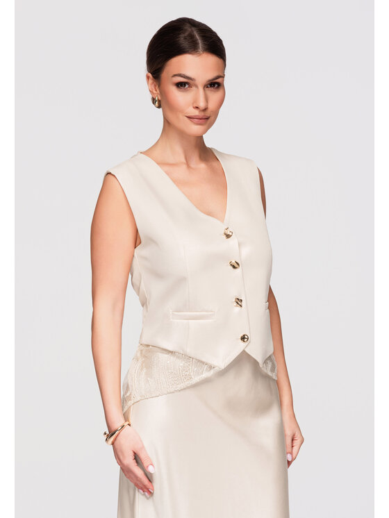 Ombre Ombre Kamizelka OW-VE-E0002 Beżowy Slim Fit