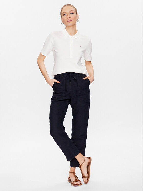 Tommy Hilfiger Tommy Hilfiger Bavlnené nohavice WW0WW37752 Tmavomodrá Boyfriend Fit